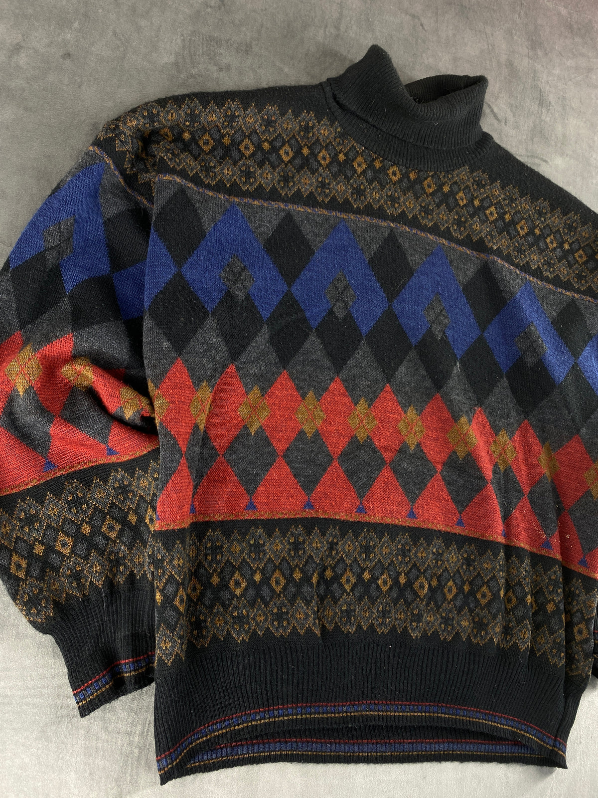 Maglione dolcevita a rombi multicolore Pro Man vintage – Uomo Taglia L