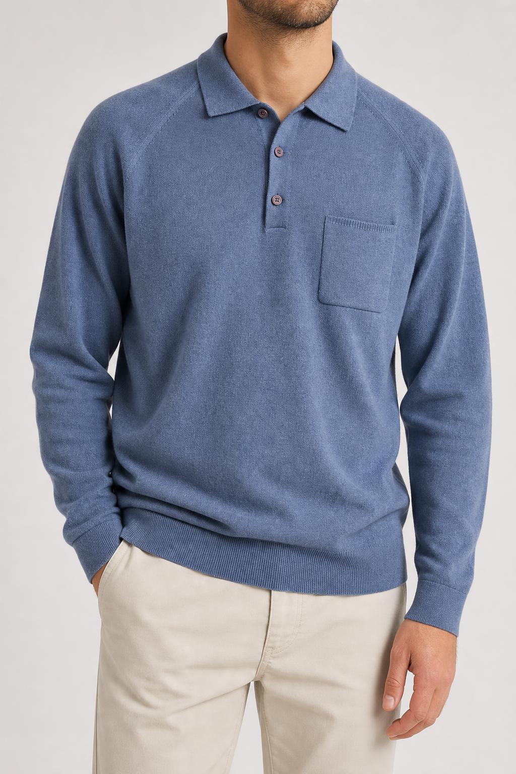 Maglione polo in maglia azzurro vintage – Uomo Taglia L