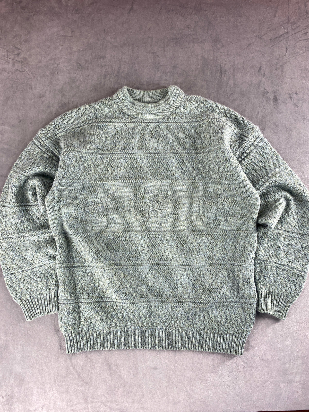 Maglione girocollo in maglia lavorata verde salvia Stefanel vintage – Uomo Taglia L