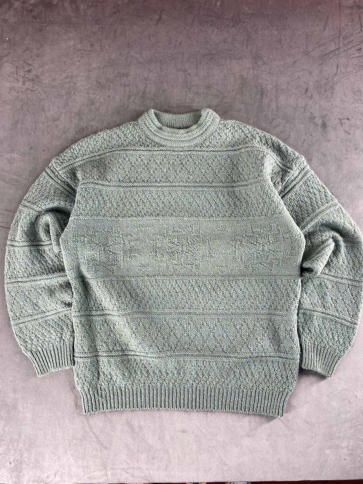 Maglione girocollo in maglia lavorata verde salvia Stefanel vintage – Uomo Taglia L