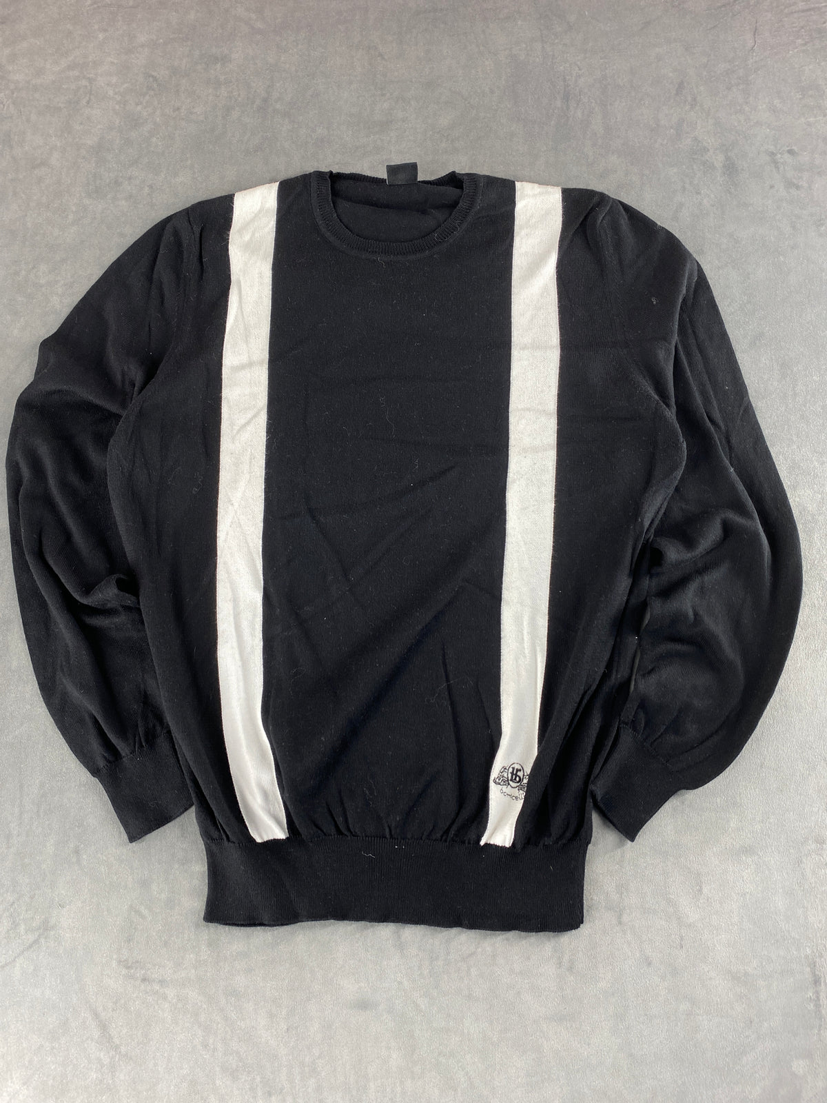 Maglione girocollo nero con banda bianca Botticelli vintage – Uomo Taglia L