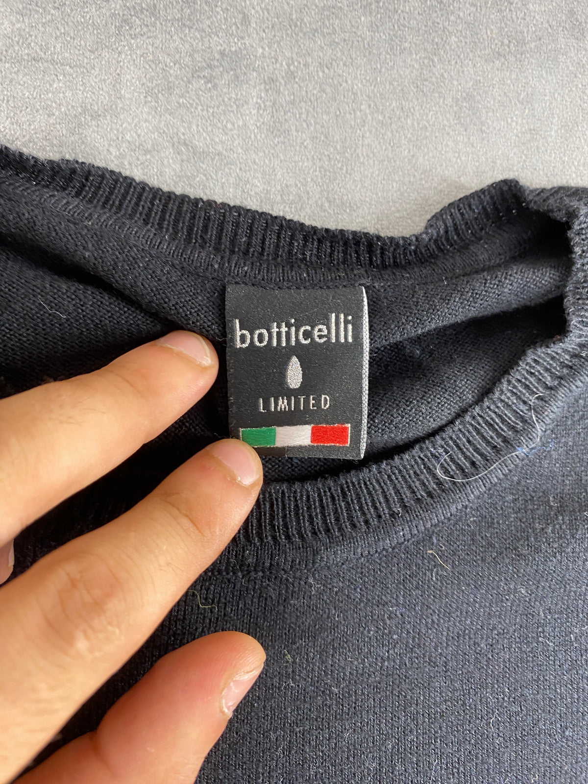 Maglione girocollo nero con banda bianca Botticelli vintage – Uomo Taglia L