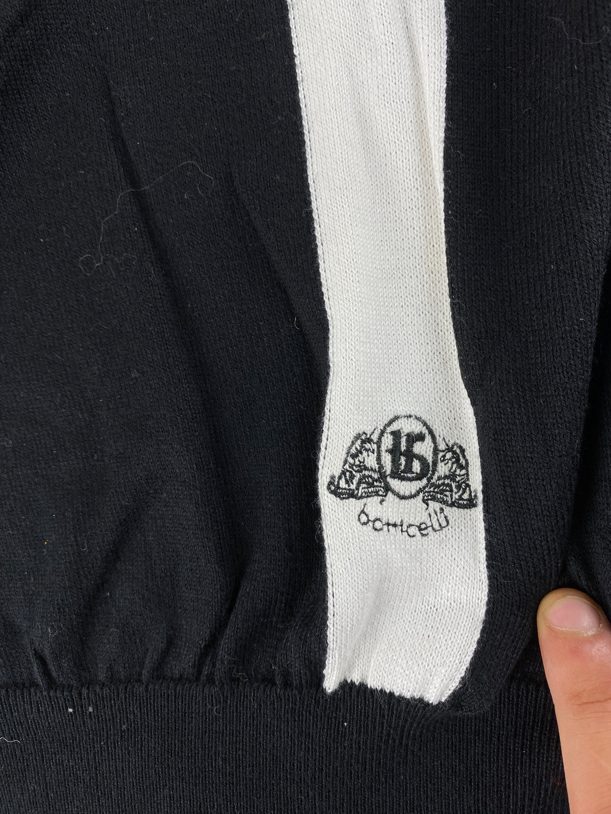 Maglione girocollo nero con banda bianca Botticelli vintage – Uomo Taglia L