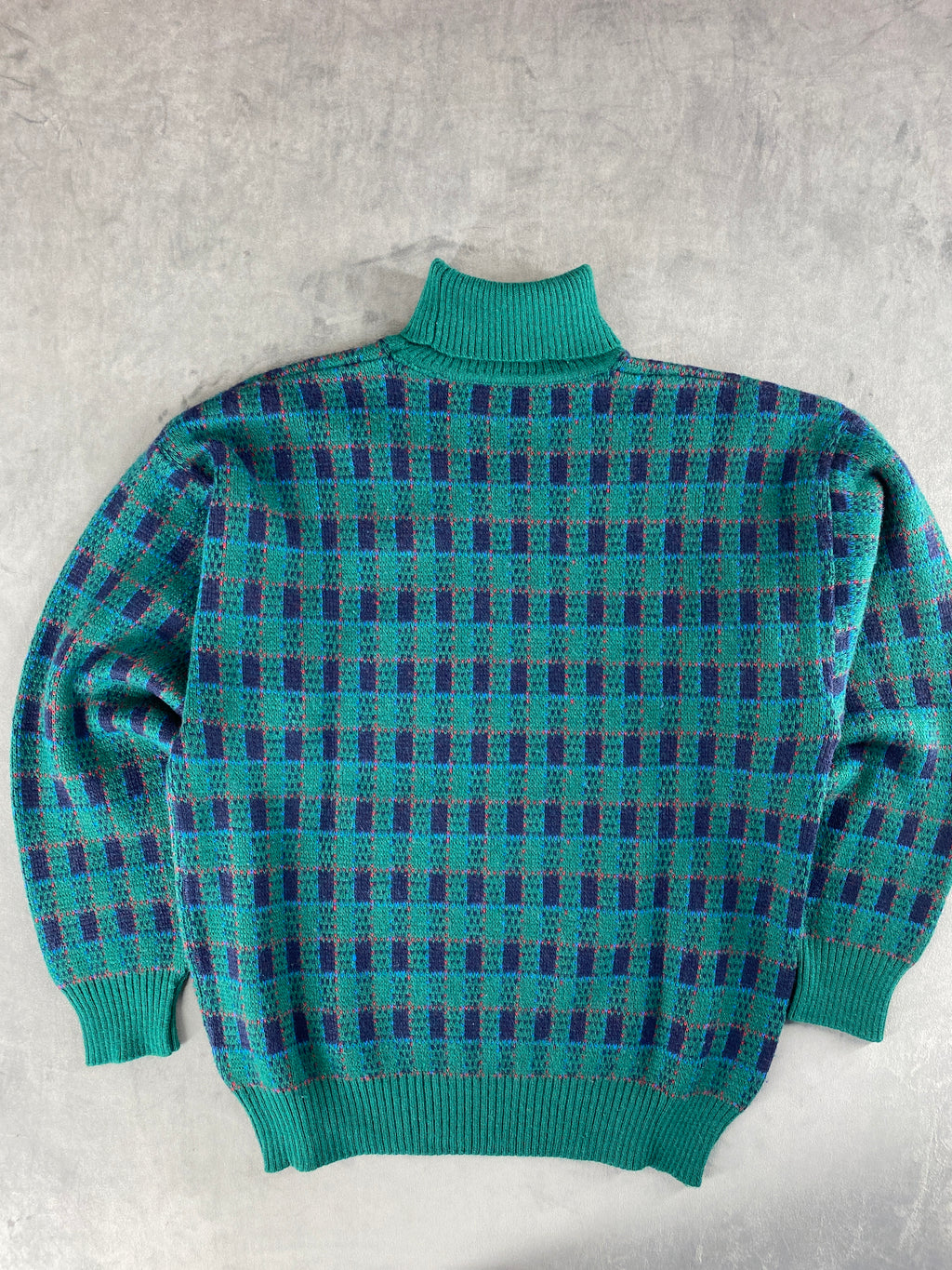 Maglione dolcevita in maglia verde a quadretti Loli & Wolf vintage – Uomo Taglia L