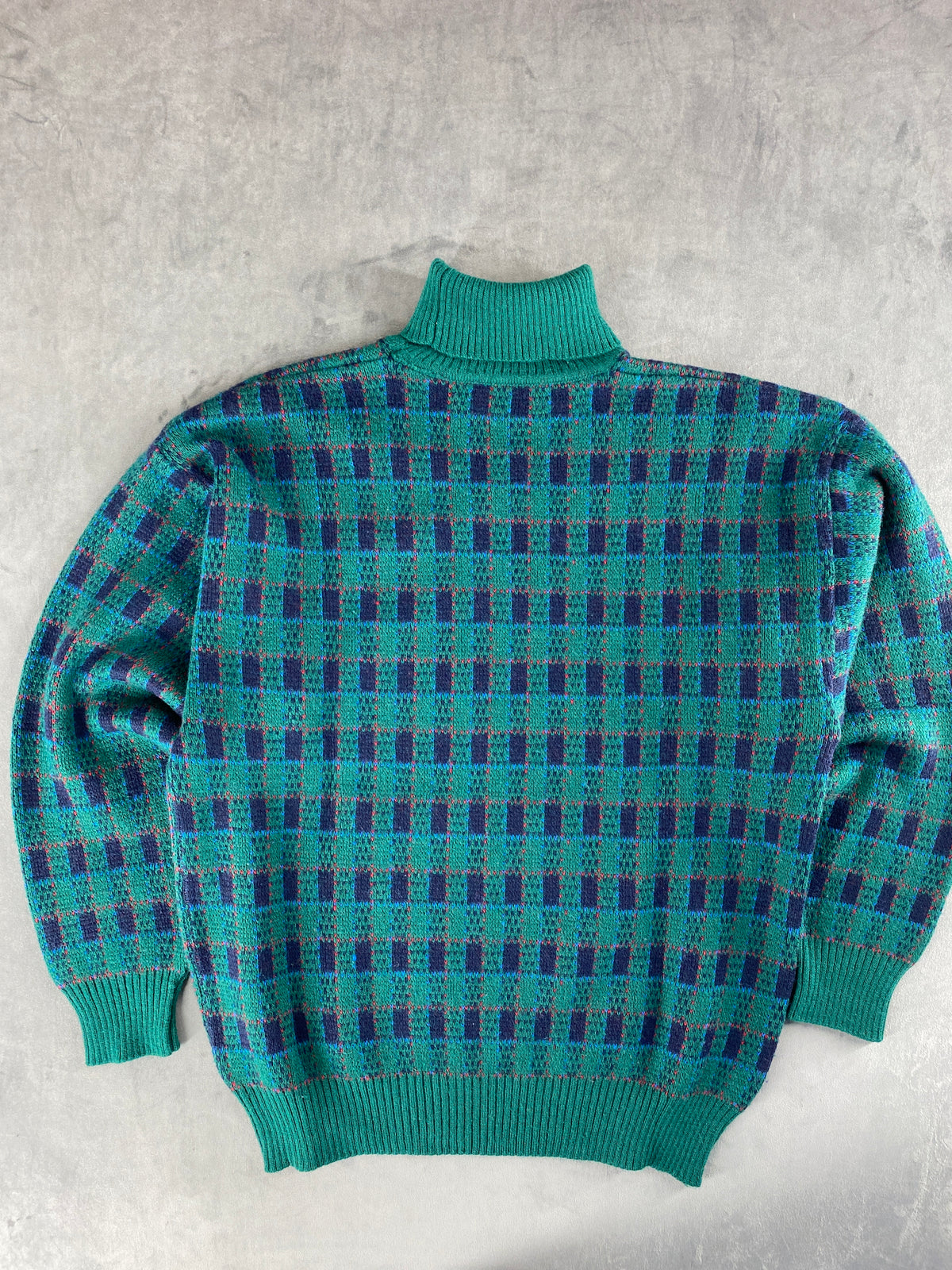 Maglione dolcevita in maglia verde a quadretti Loli & Wolf vintage – Uomo Taglia L