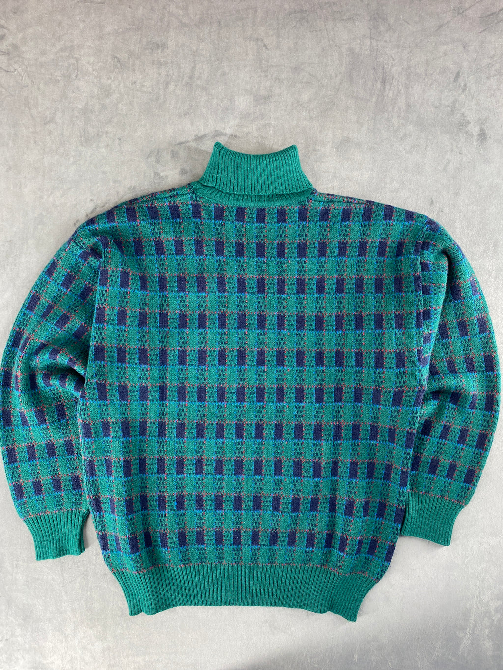 Maglione dolcevita in maglia verde a quadretti Loli & Wolf vintage – Uomo Taglia L