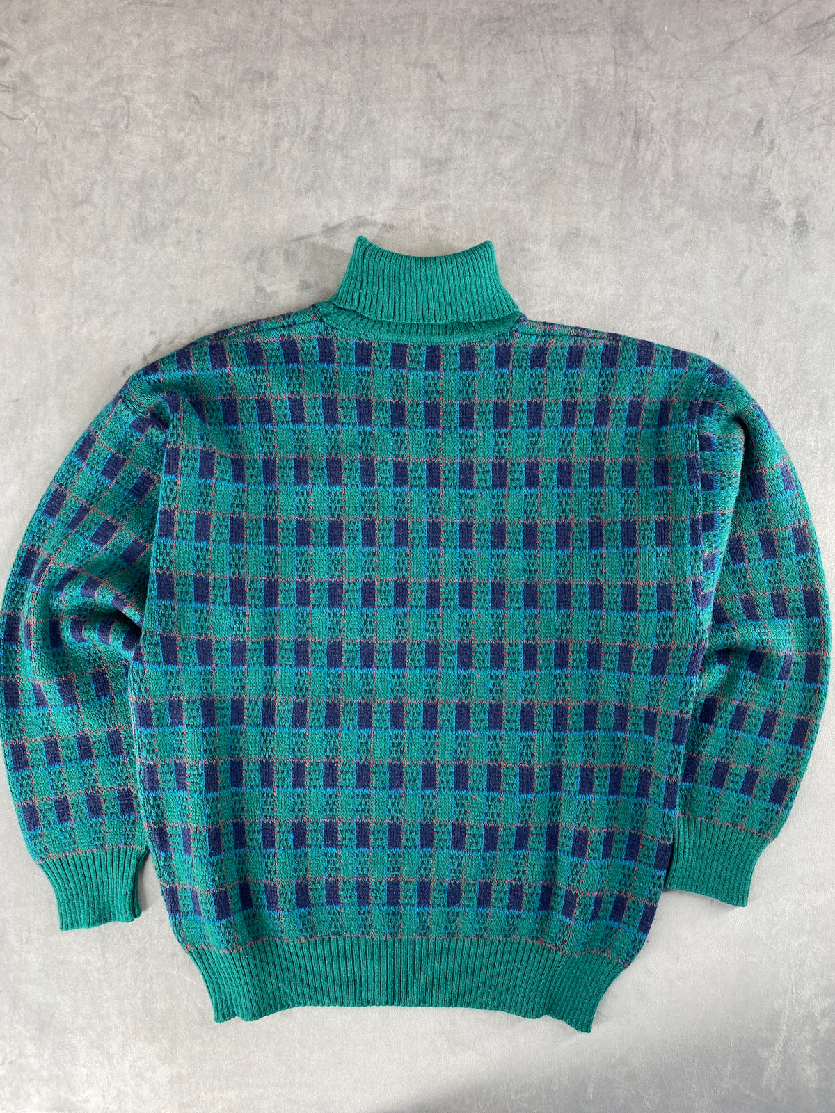 Maglione dolcevita in maglia verde a quadretti Loli & Wolf vintage – Uomo Taglia L
