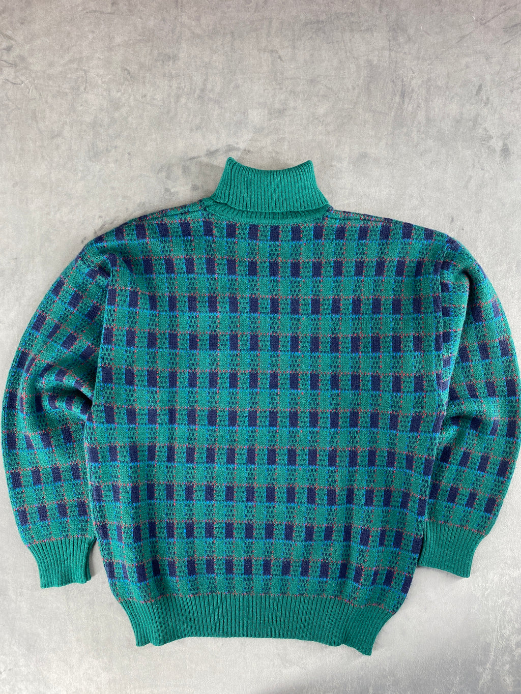 Maglione dolcevita in maglia verde a quadretti Loli & Wolf vintage – Uomo Taglia L