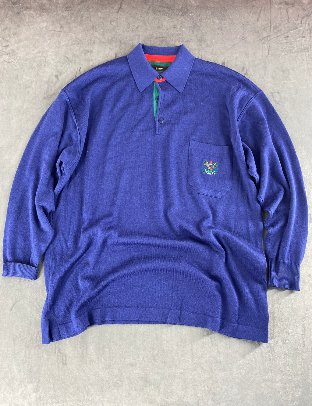 Maglione polo in maglia blu royal BMW vintage – Uomo Taglia XXL