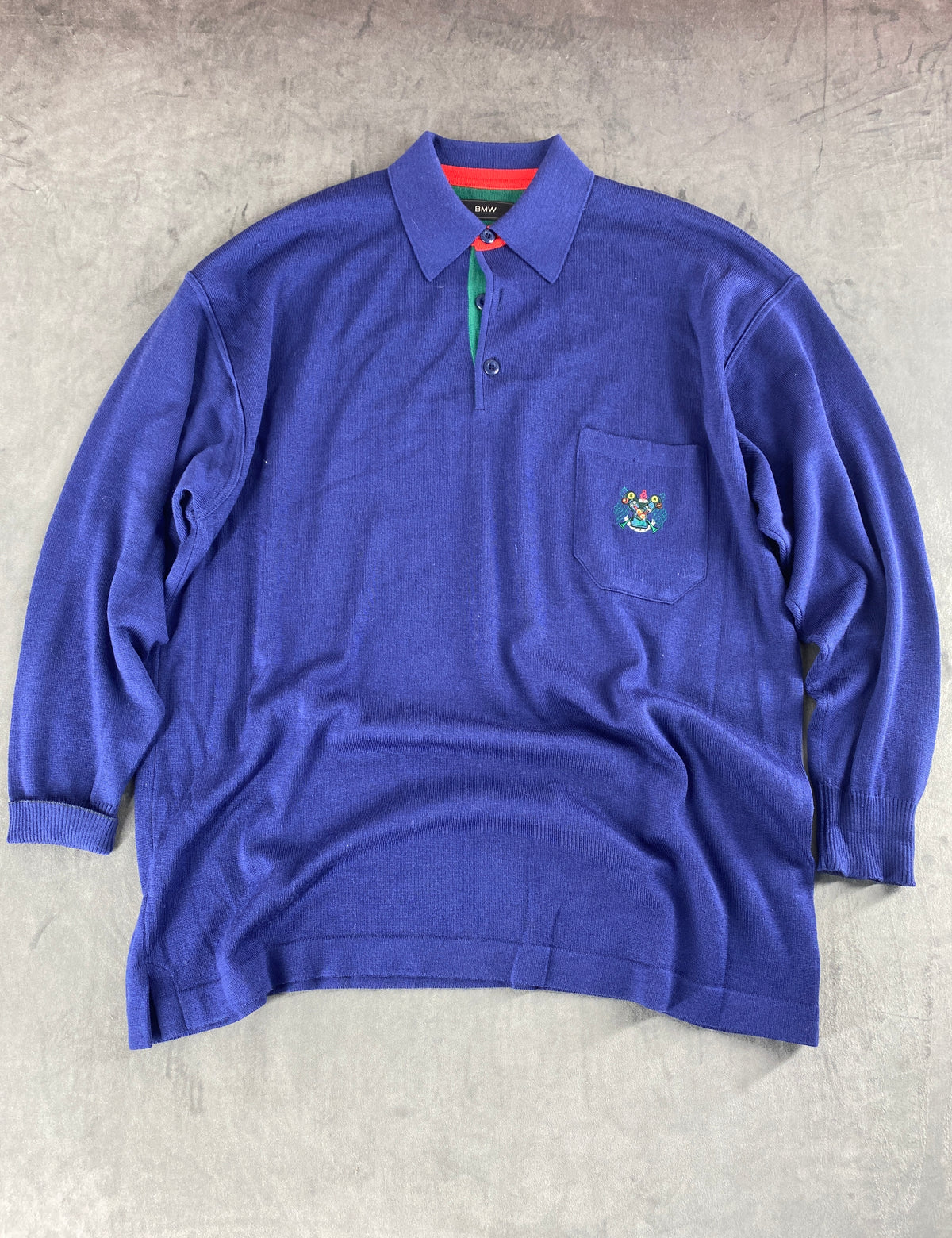 Maglione polo in maglia blu royal BMW vintage – Uomo Taglia XXL