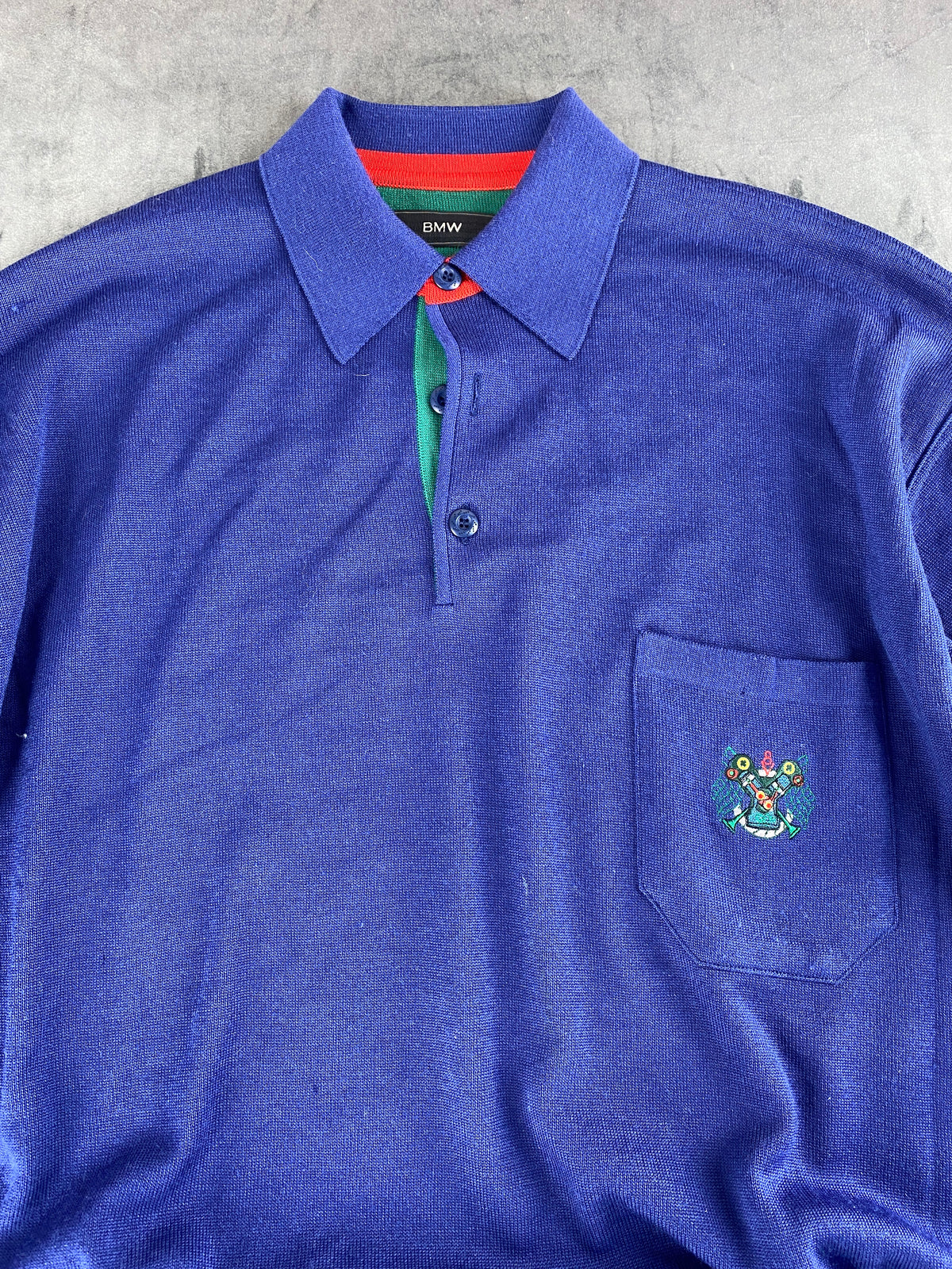 Maglione polo in maglia blu royal BMW vintage – Uomo Taglia XXL