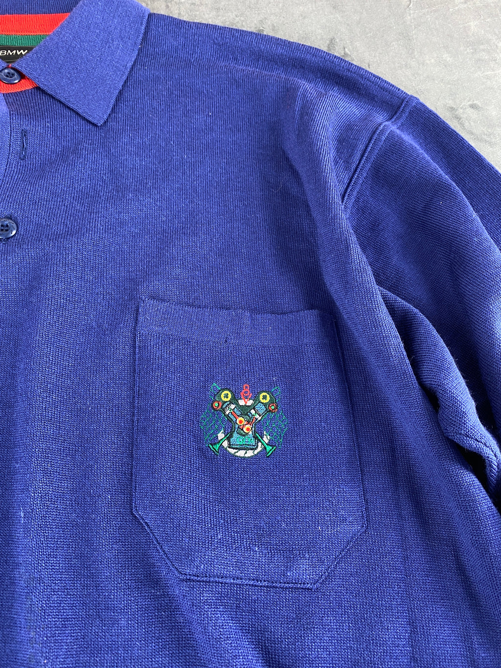 Maglione polo in maglia blu royal BMW vintage – Uomo Taglia XXL