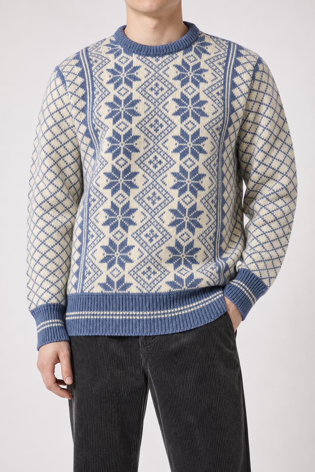 Maglione girocollo norvegese in lana bianco e blu Dale of Norway vintage – Uomo Taglia M