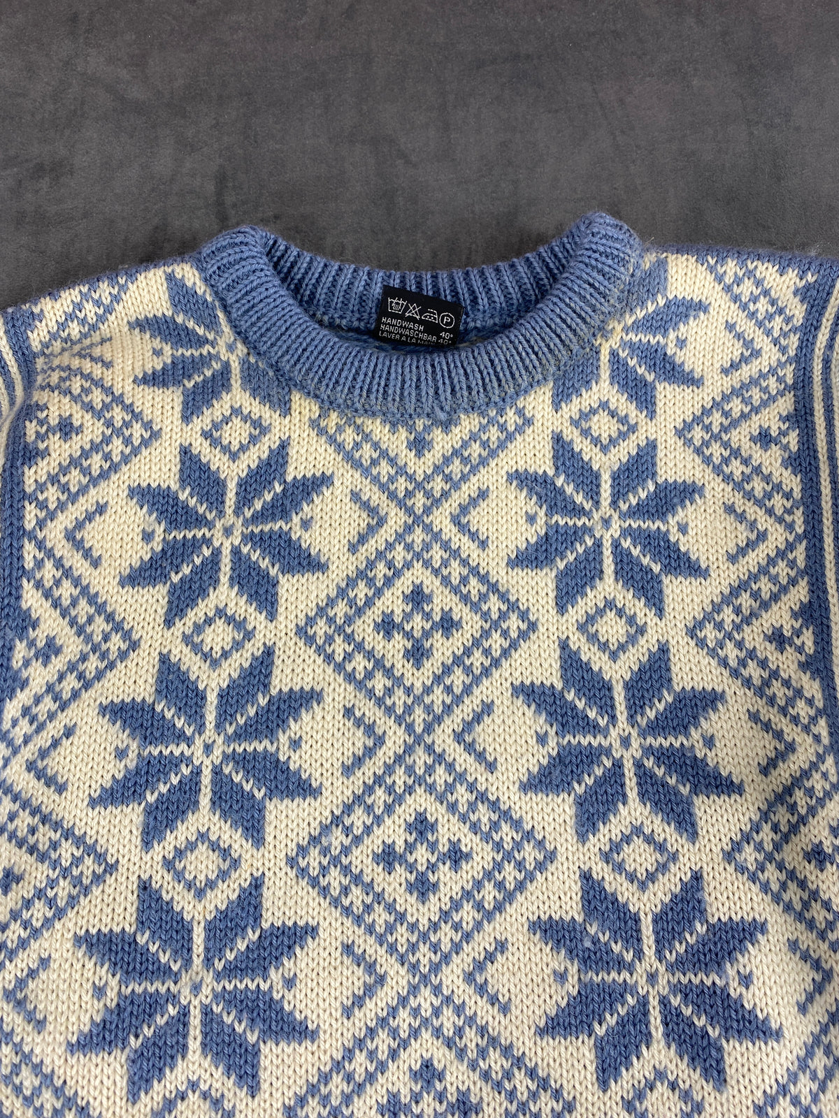 Maglione girocollo norvegese in lana bianco e blu Dale of Norway vintage – Uomo Taglia M