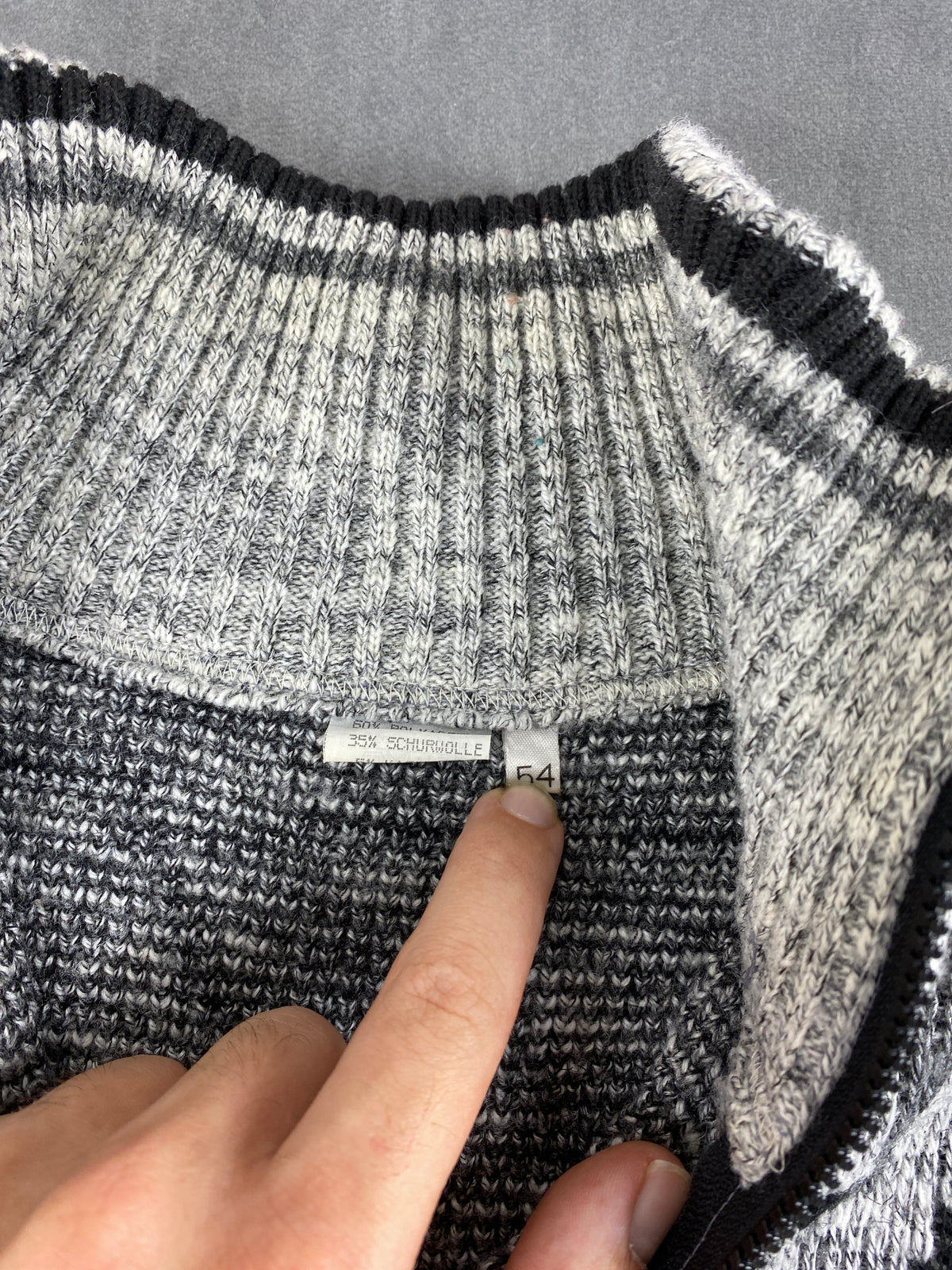 Maglione mezza zip in maglia grigio a fantasia geometrica vintage – Uomo Taglia L (IT 50)