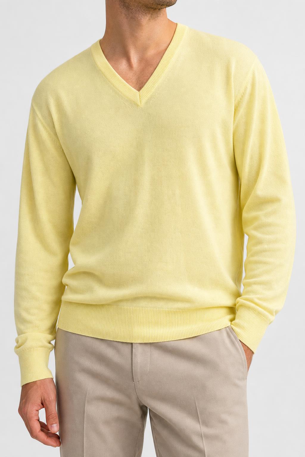 Maglione scollo a V in maglia giallo Svezia vintage – Uomo Taglia L