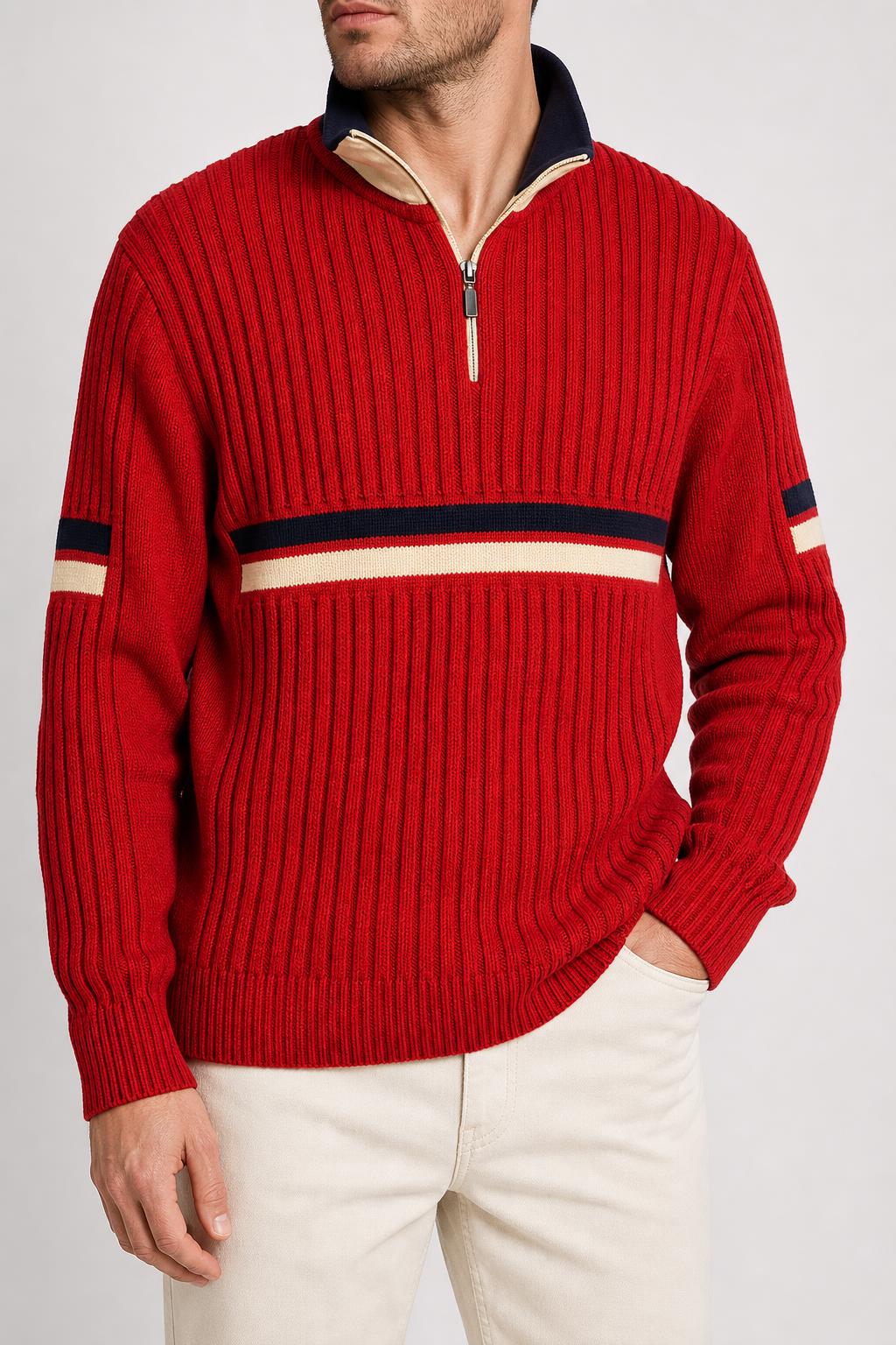 Maglione mezza zip in maglia rosso con banda Dardano vintage – Uomo Taglia M (IT 48)