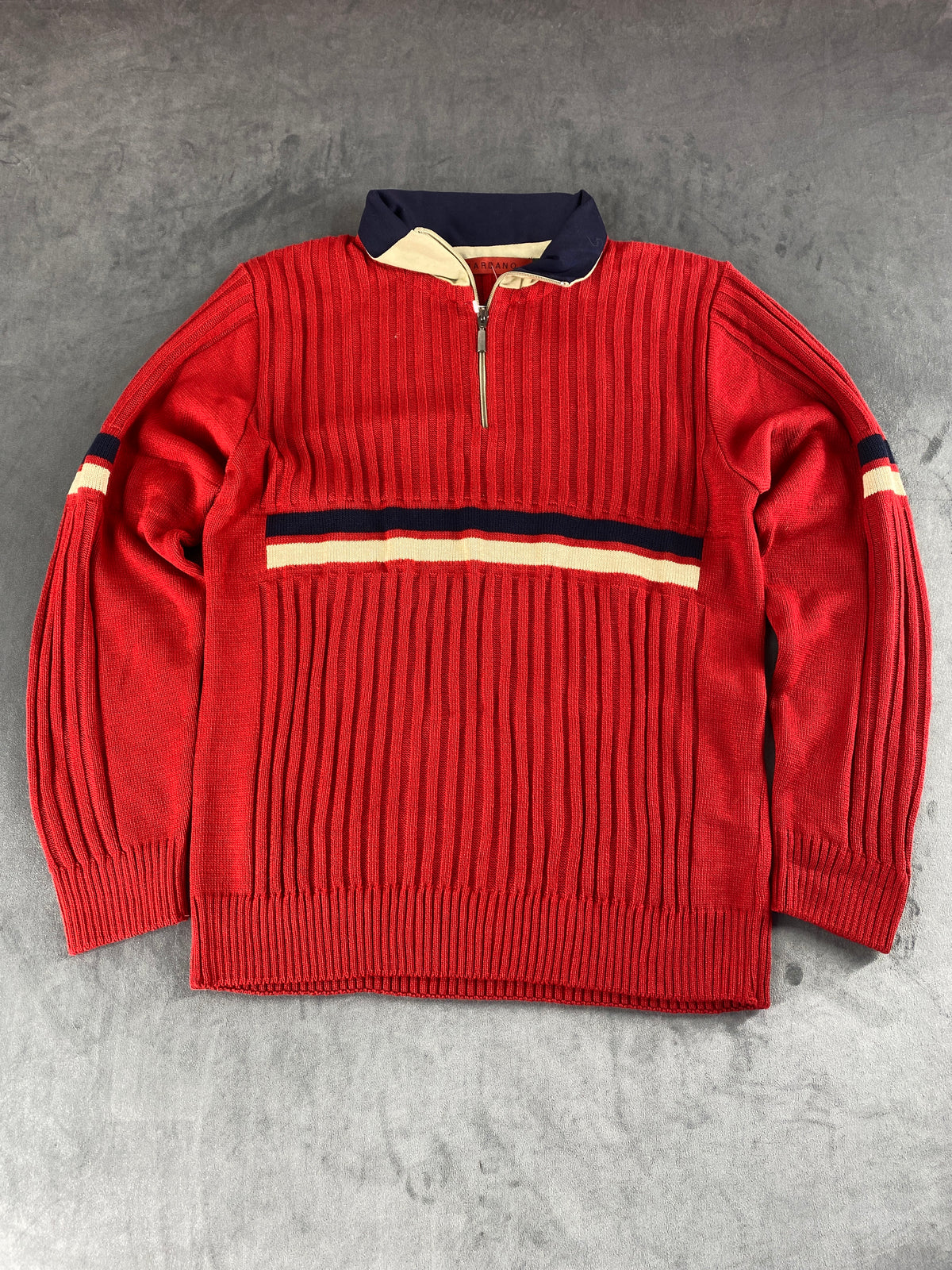 Maglione mezza zip in maglia rosso con banda Dardano vintage – Uomo Taglia M (IT 48)