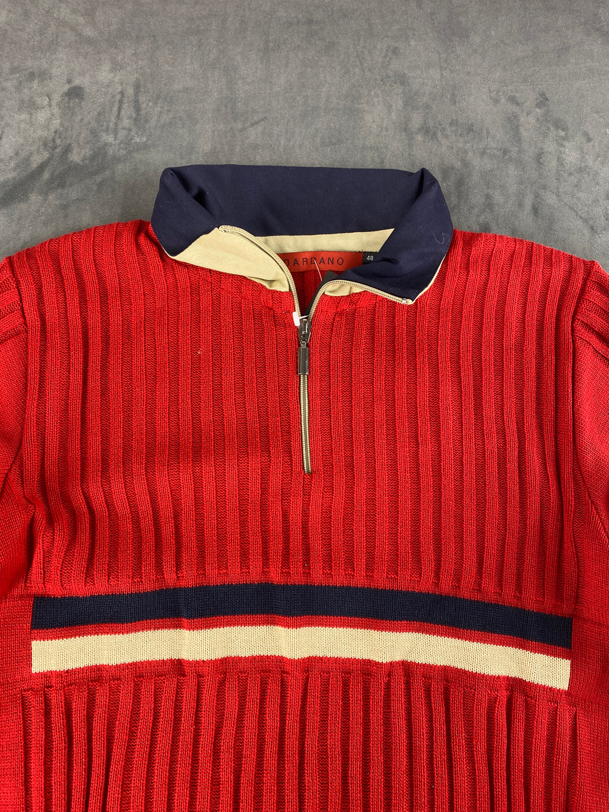 Maglione mezza zip in maglia rosso con banda Dardano vintage – Uomo Taglia M (IT 48)