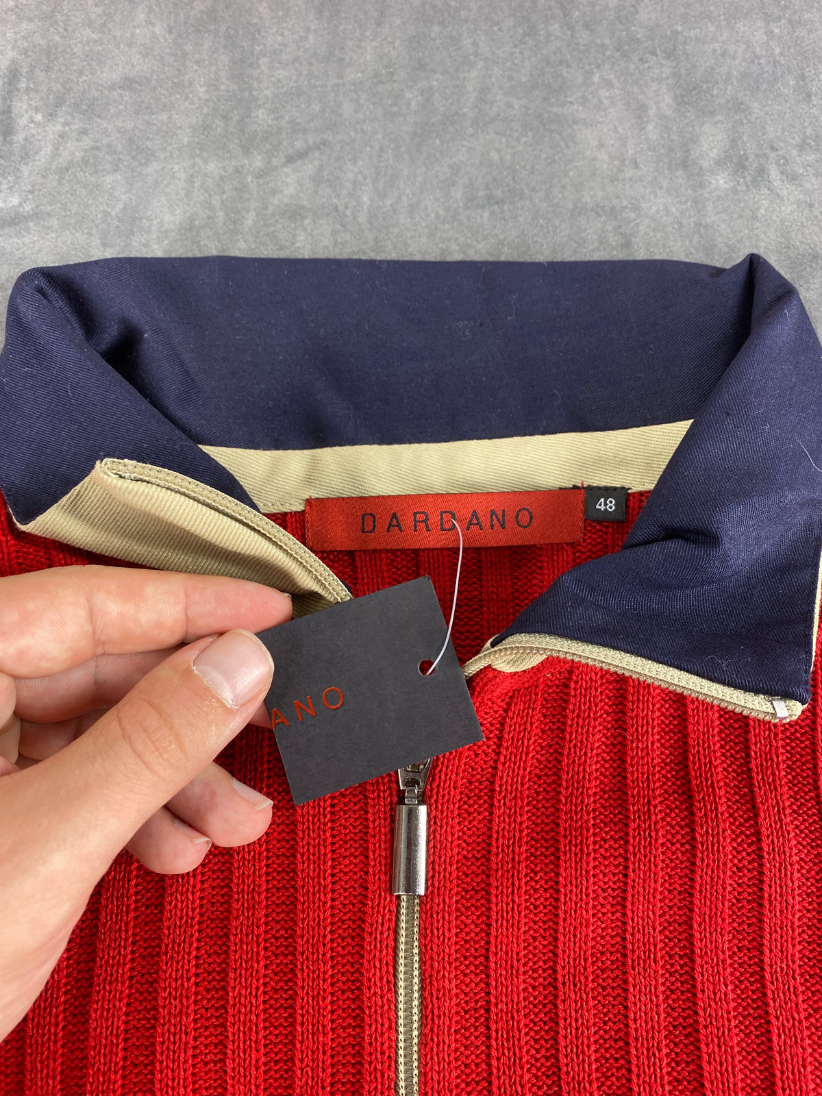 Maglione mezza zip in maglia rosso con banda Dardano vintage – Uomo Taglia M (IT 48)