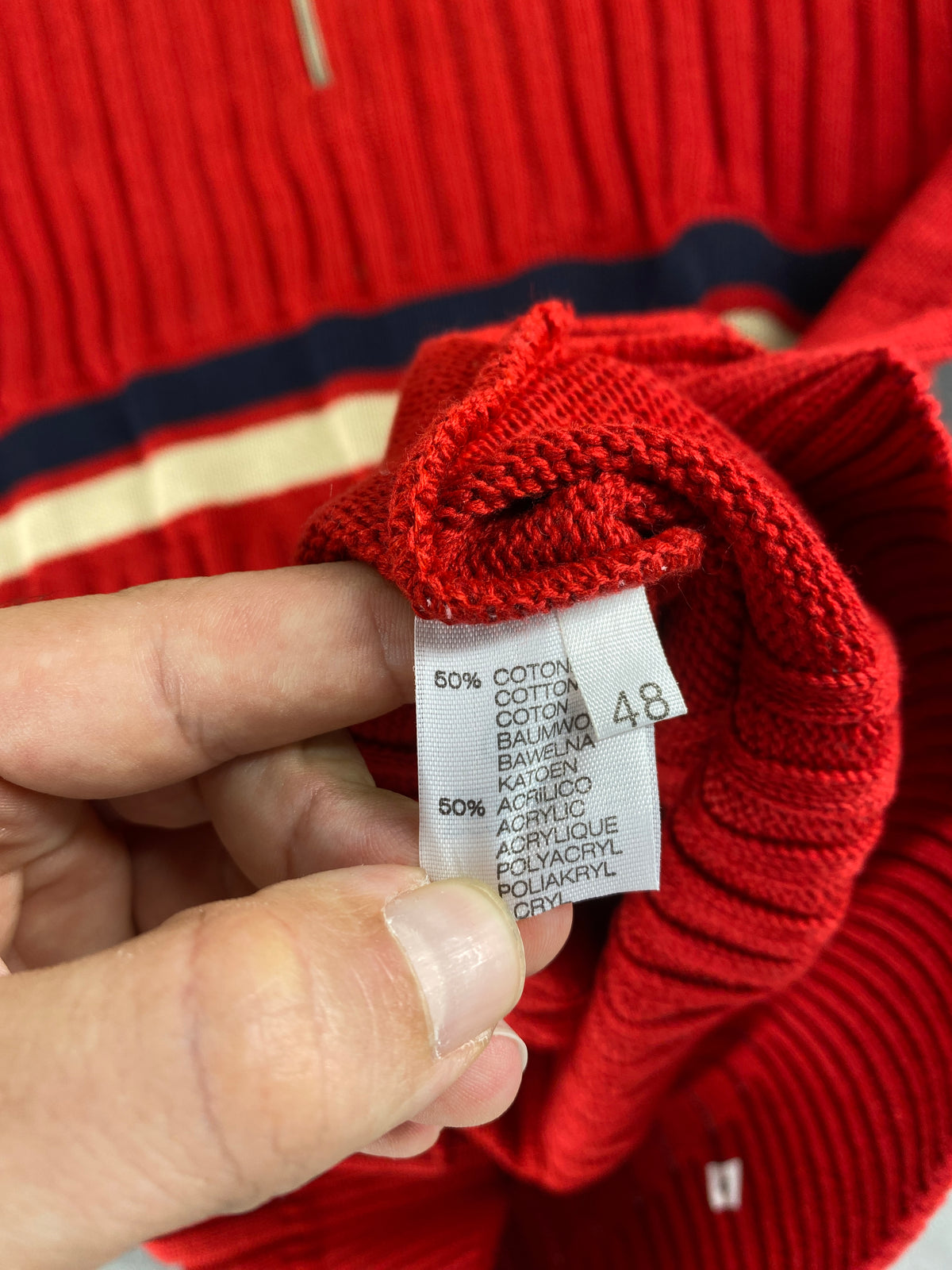 Maglione mezza zip in maglia rosso con banda Dardano vintage – Uomo Taglia M (IT 48)