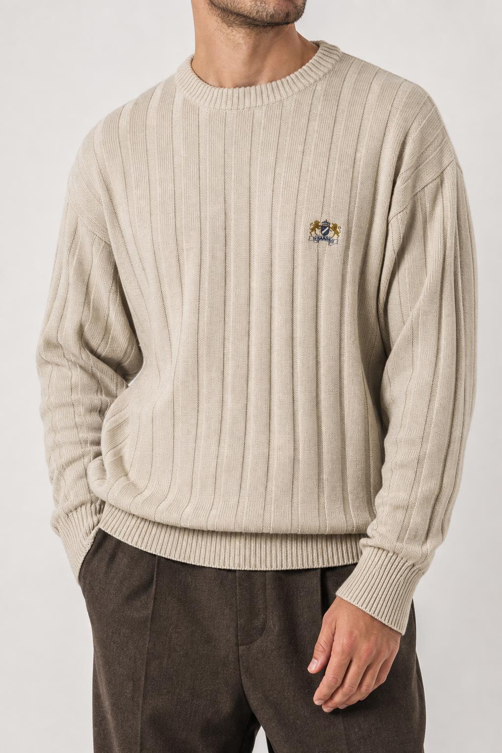 Maglione girocollo in maglia a coste beige Sea & Sky vintage – Uomo Taglia XL