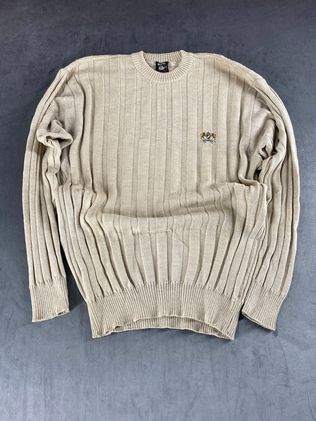 Maglione girocollo in maglia a coste beige Sea & Sky vintage – Uomo Taglia XL