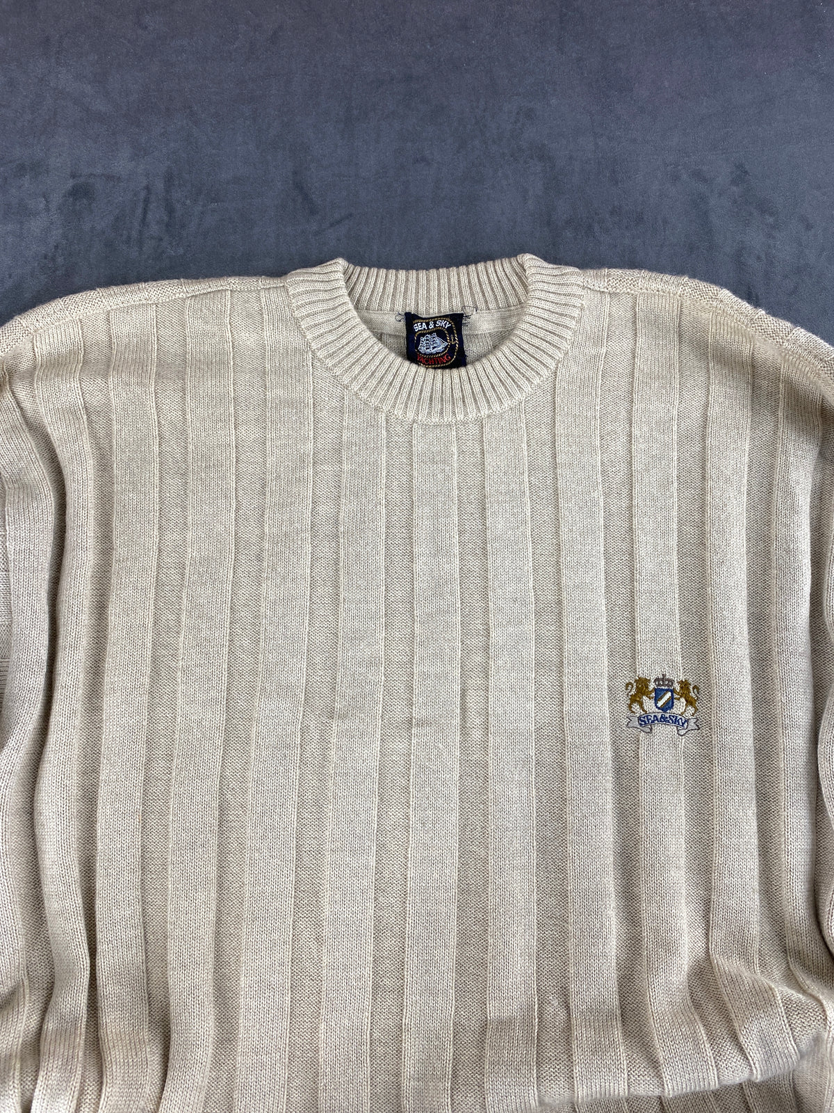 Maglione girocollo in maglia a coste beige Sea & Sky vintage – Uomo Taglia XL