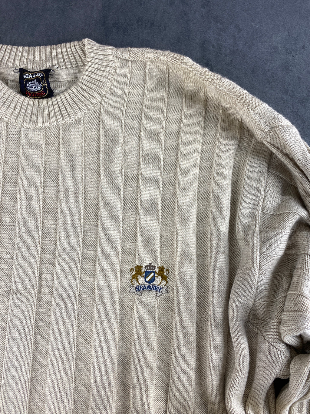 Maglione girocollo in maglia a coste beige Sea & Sky vintage – Uomo Taglia XL