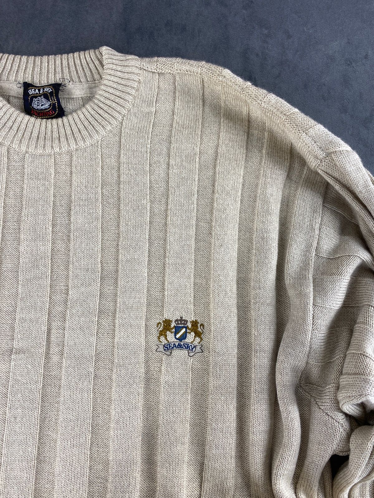 Maglione girocollo in maglia a coste beige Sea & Sky vintage – Uomo Taglia XL
