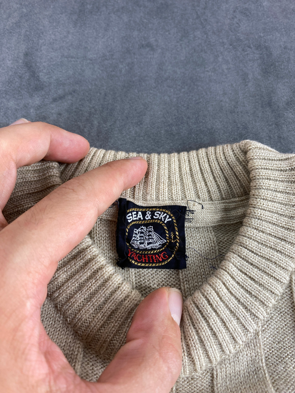 Maglione girocollo in maglia a coste beige Sea & Sky vintage – Uomo Taglia XL