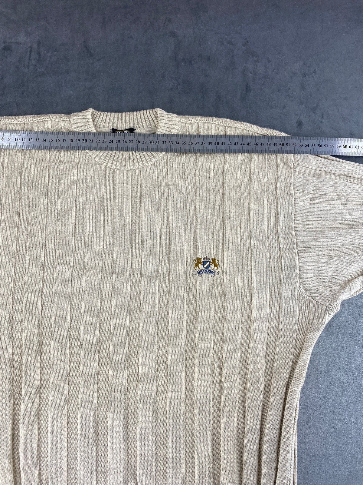 Maglione girocollo in maglia a coste beige Sea & Sky vintage – Uomo Taglia XL