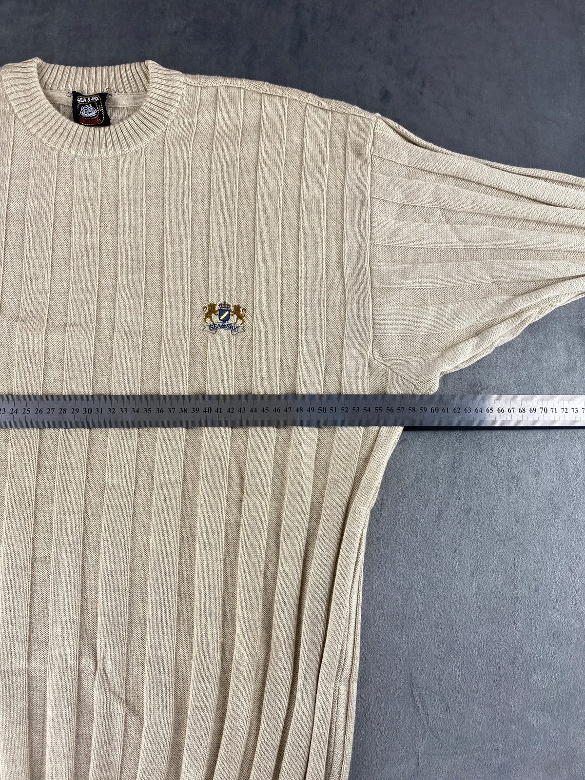 Maglione girocollo in maglia a coste beige Sea & Sky vintage – Uomo Taglia XL