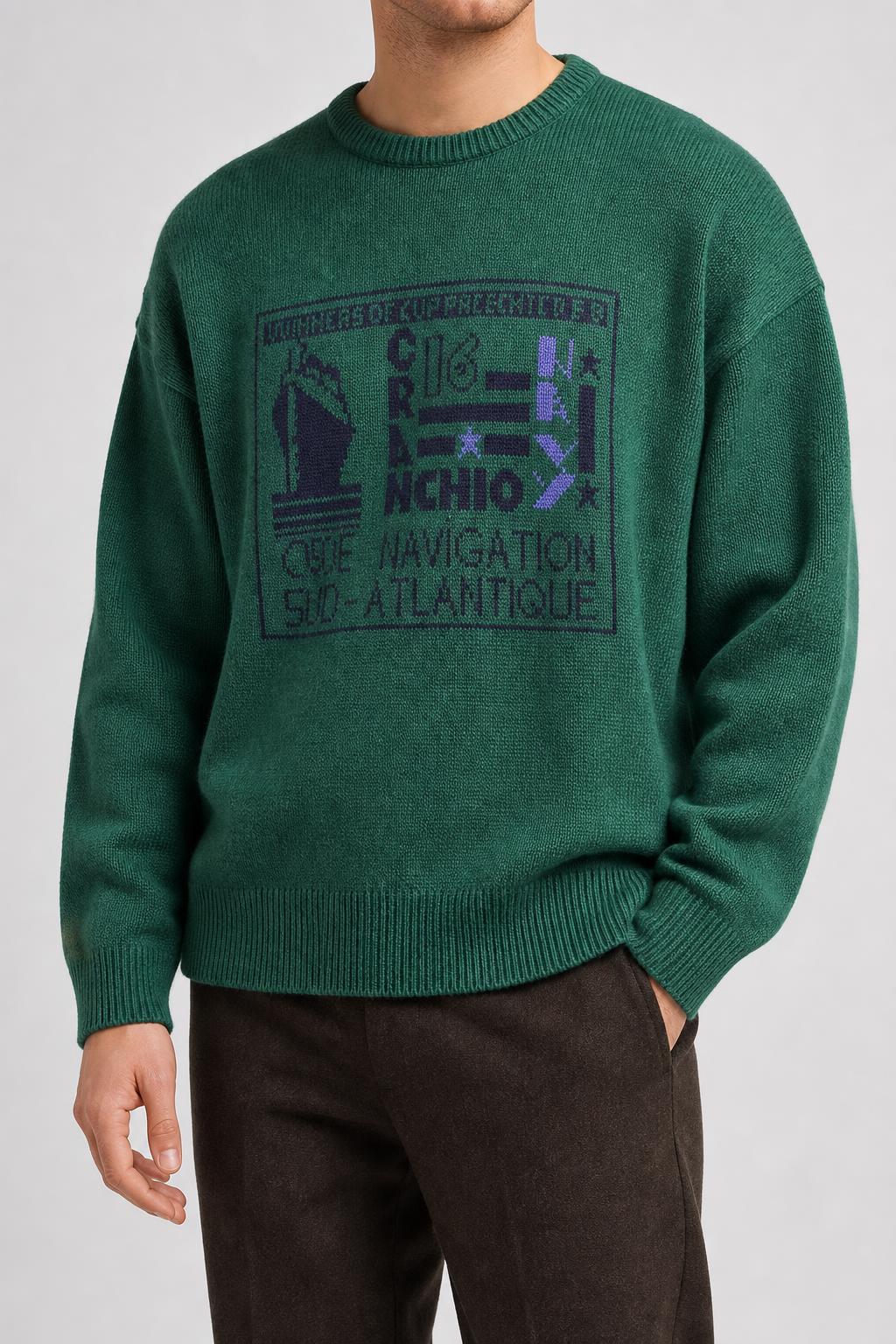 Maglione girocollo verde con stampa Il Cranchio vintage – Uomo Taglia L