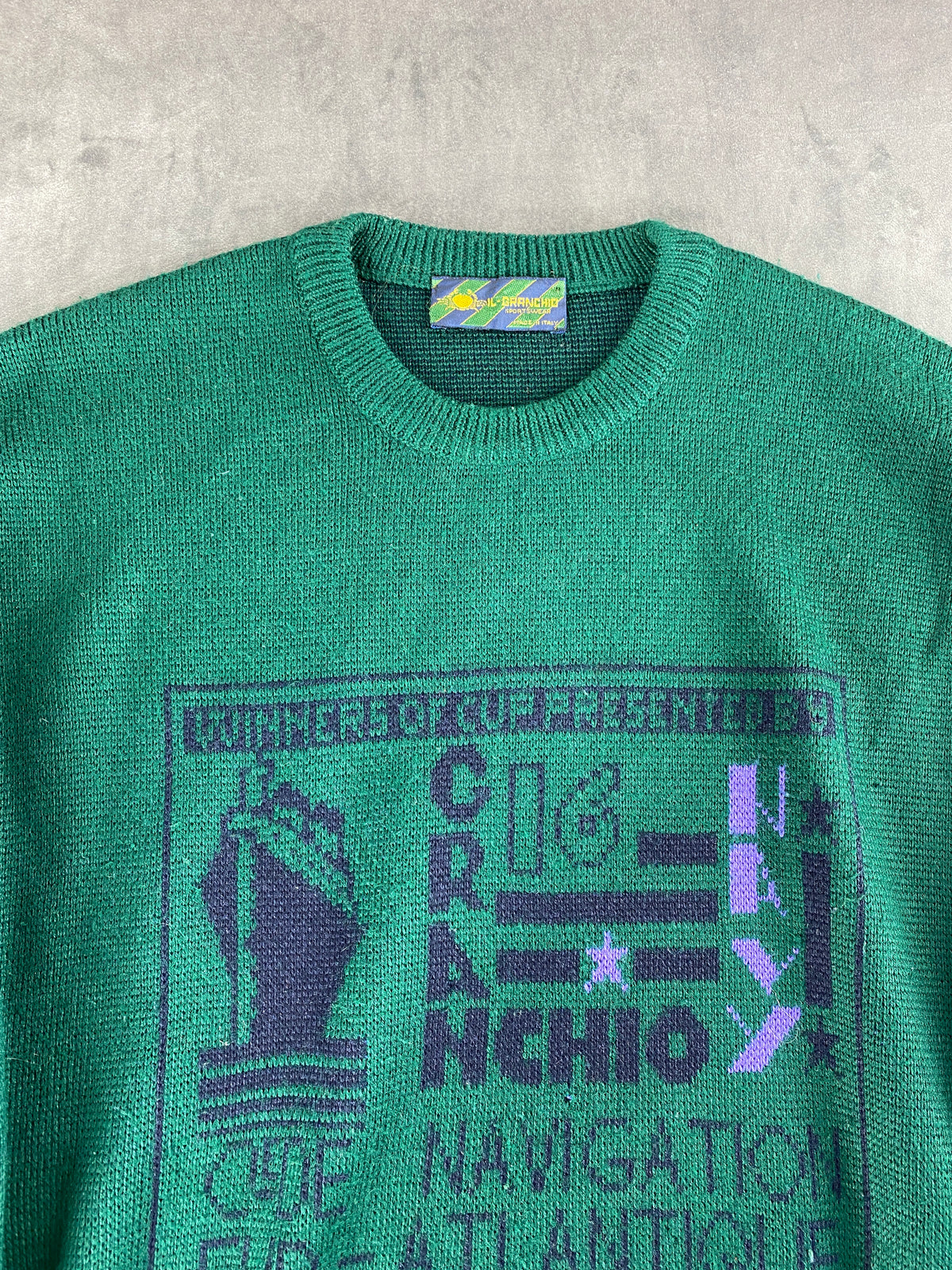 Maglione girocollo verde con stampa Il Cranchio vintage – Uomo Taglia L