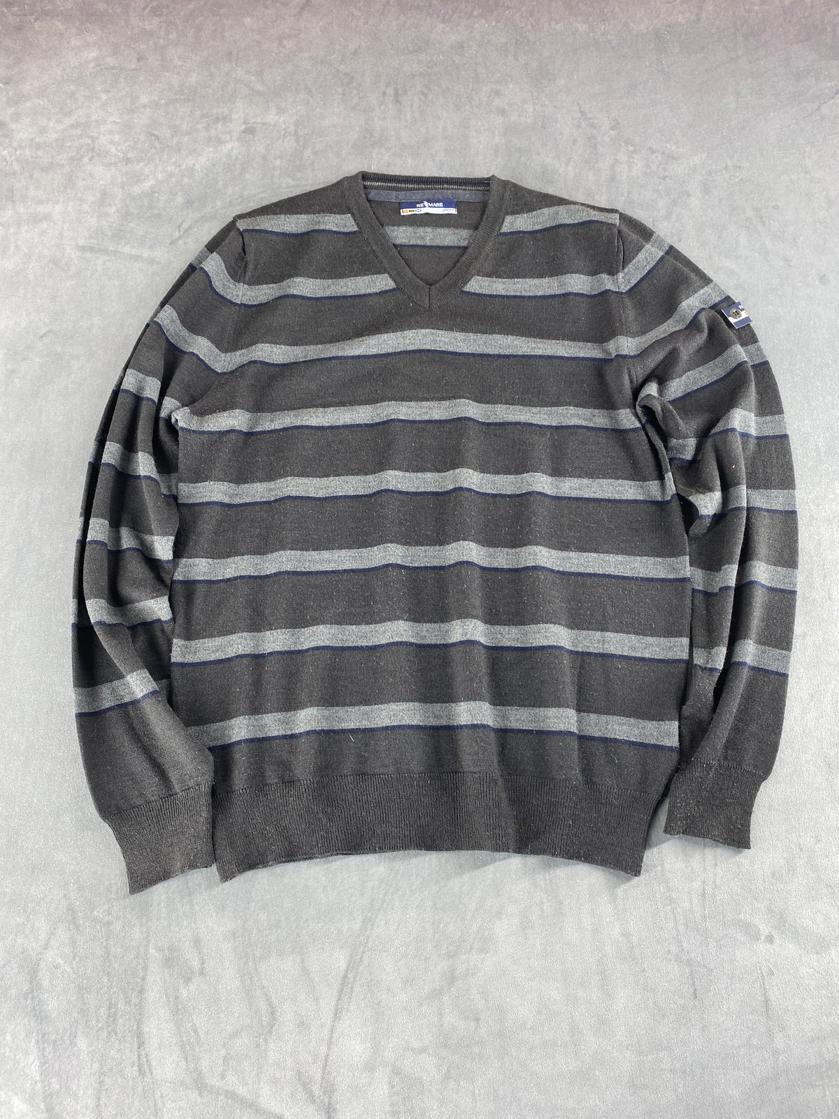 Maglione scollo a V grigio a righe Renmare vintage – Uomo Taglia M