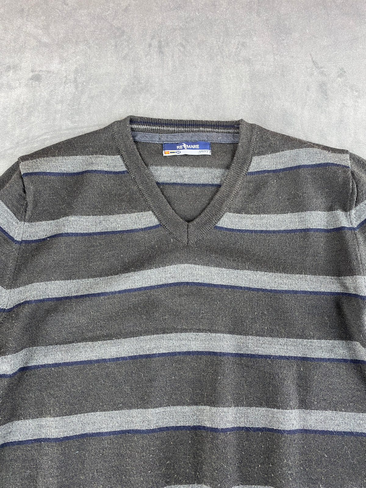 Maglione scollo a V grigio a righe Renmare vintage – Uomo Taglia M