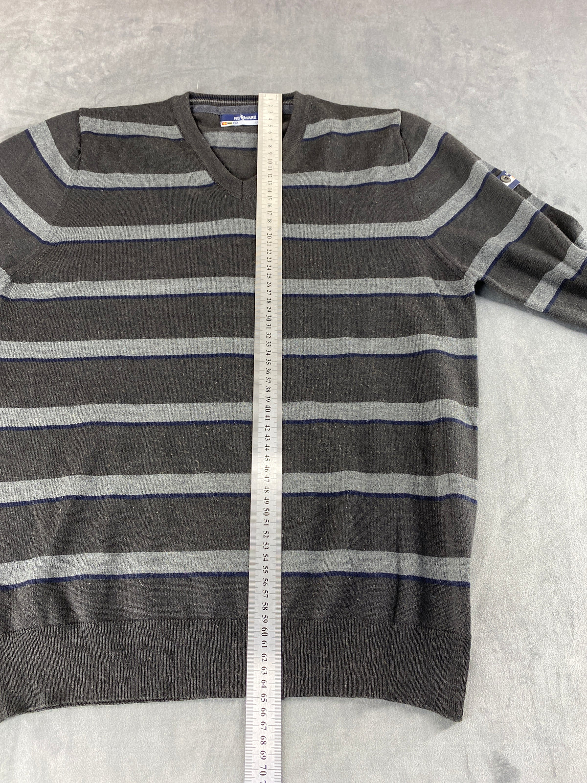 Maglione scollo a V grigio a righe Renmare vintage – Uomo Taglia M