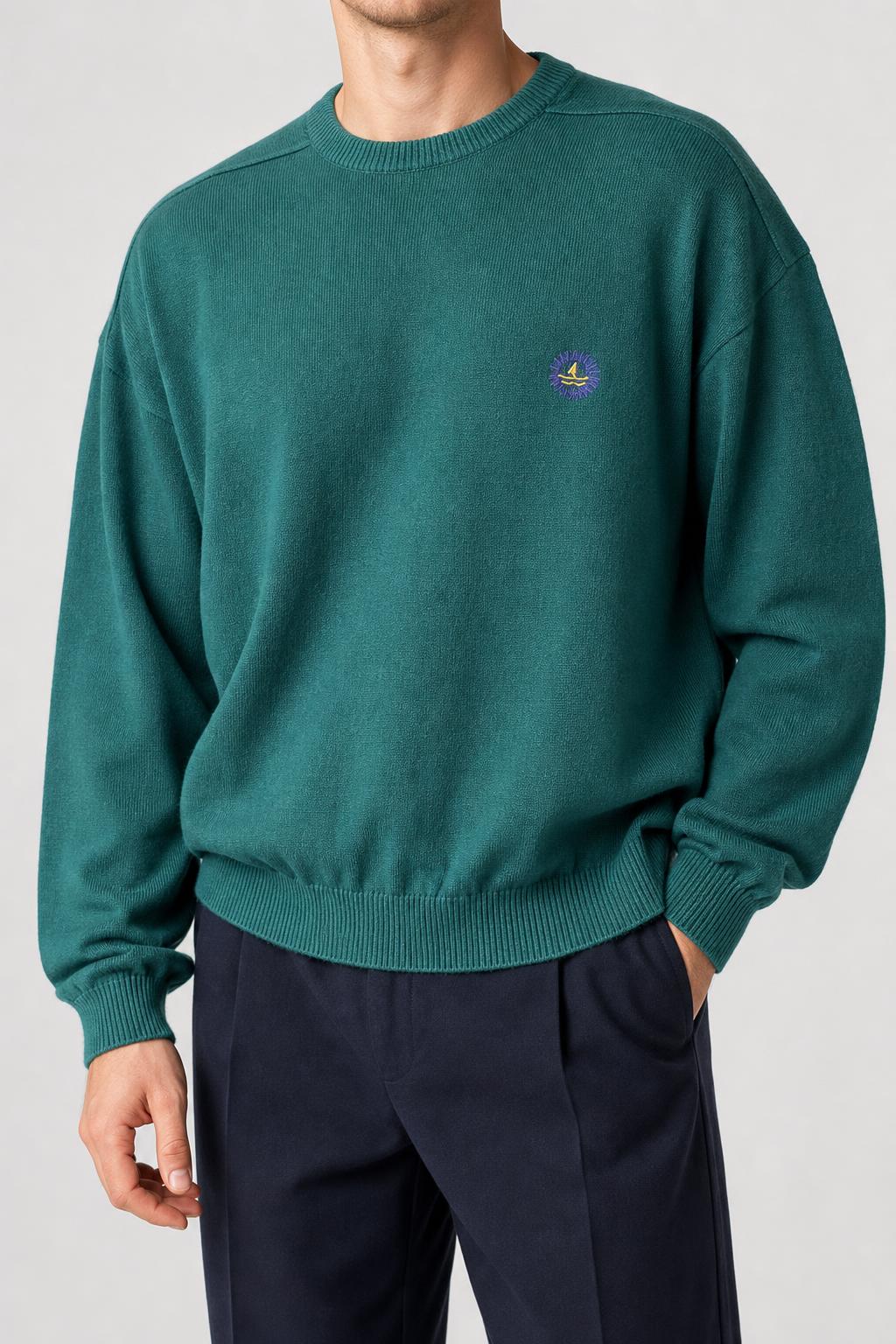 Maglione girocollo in maglia verde Navigare vintage – Uomo Taglia XL