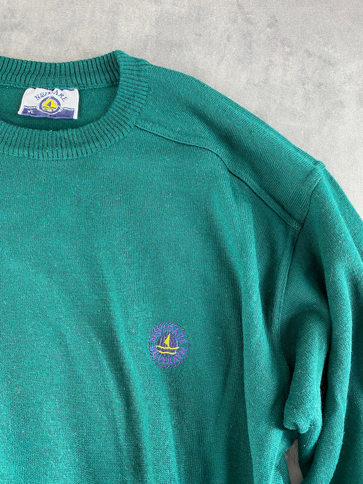 Maglione girocollo in maglia verde Navigare vintage – Uomo Taglia XL
