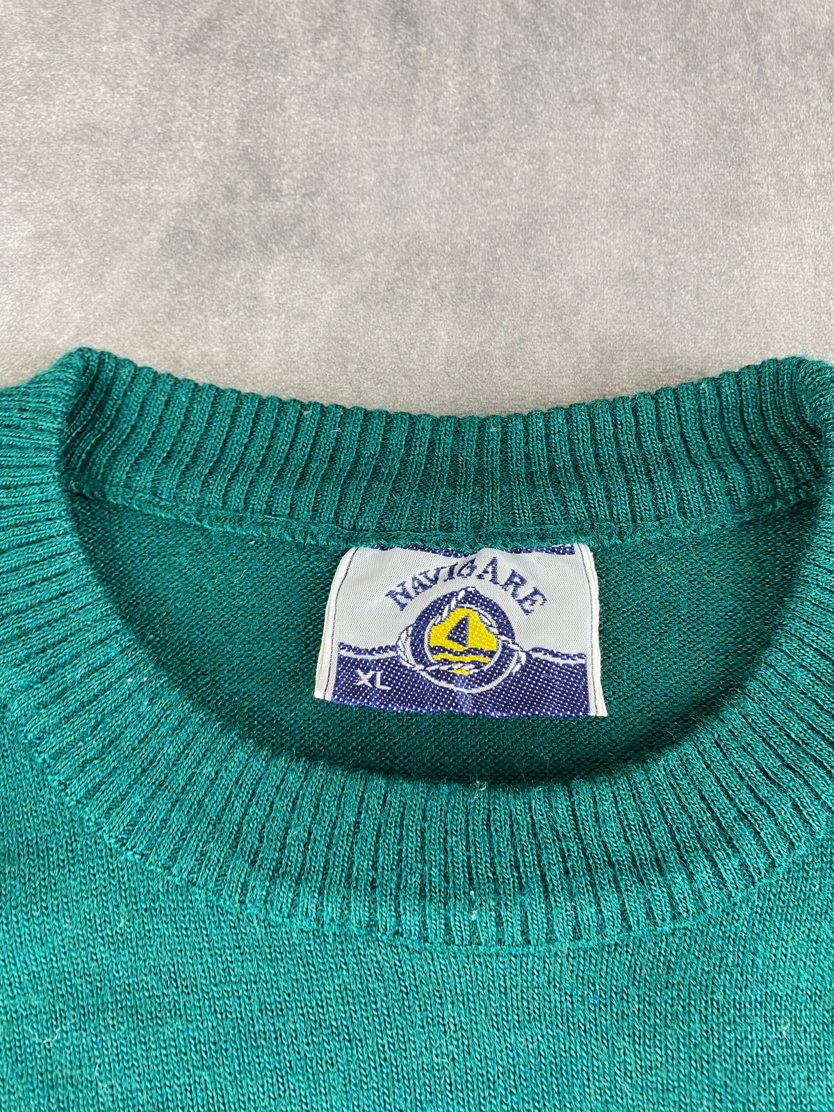 Maglione girocollo in maglia verde Navigare vintage – Uomo Taglia XL