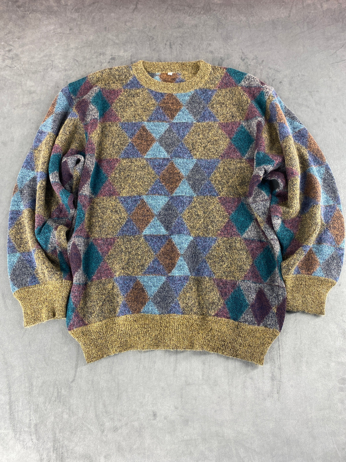 Maglione girocollo a fantasia geometrica multicolore vintage – Uomo Taglia XL (IT 54)