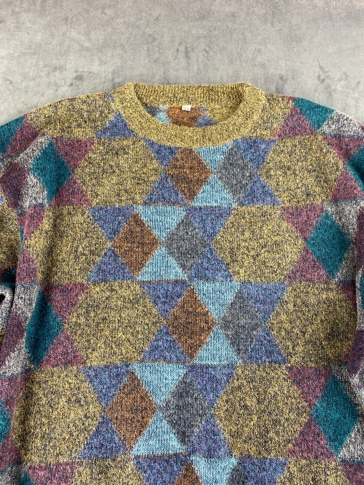 Maglione girocollo a fantasia geometrica multicolore vintage – Uomo Taglia XL (IT 54)