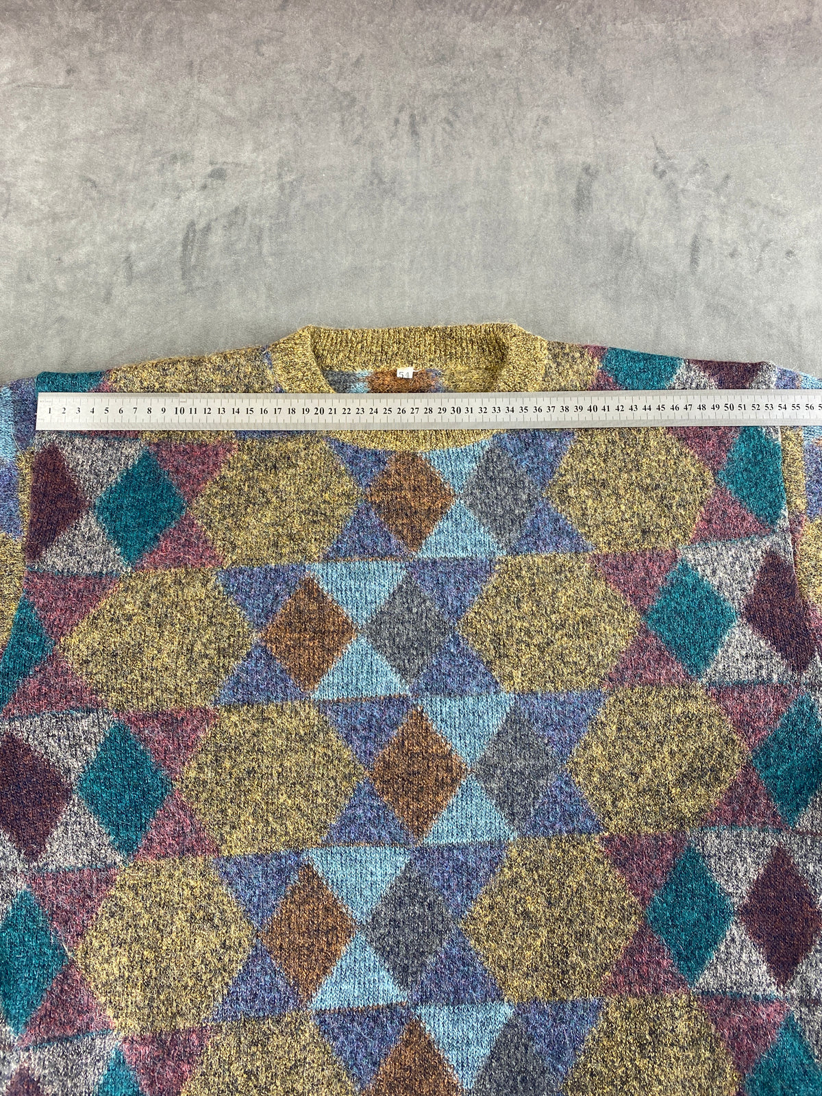 Maglione girocollo a fantasia geometrica multicolore vintage – Uomo Taglia XL (IT 54)