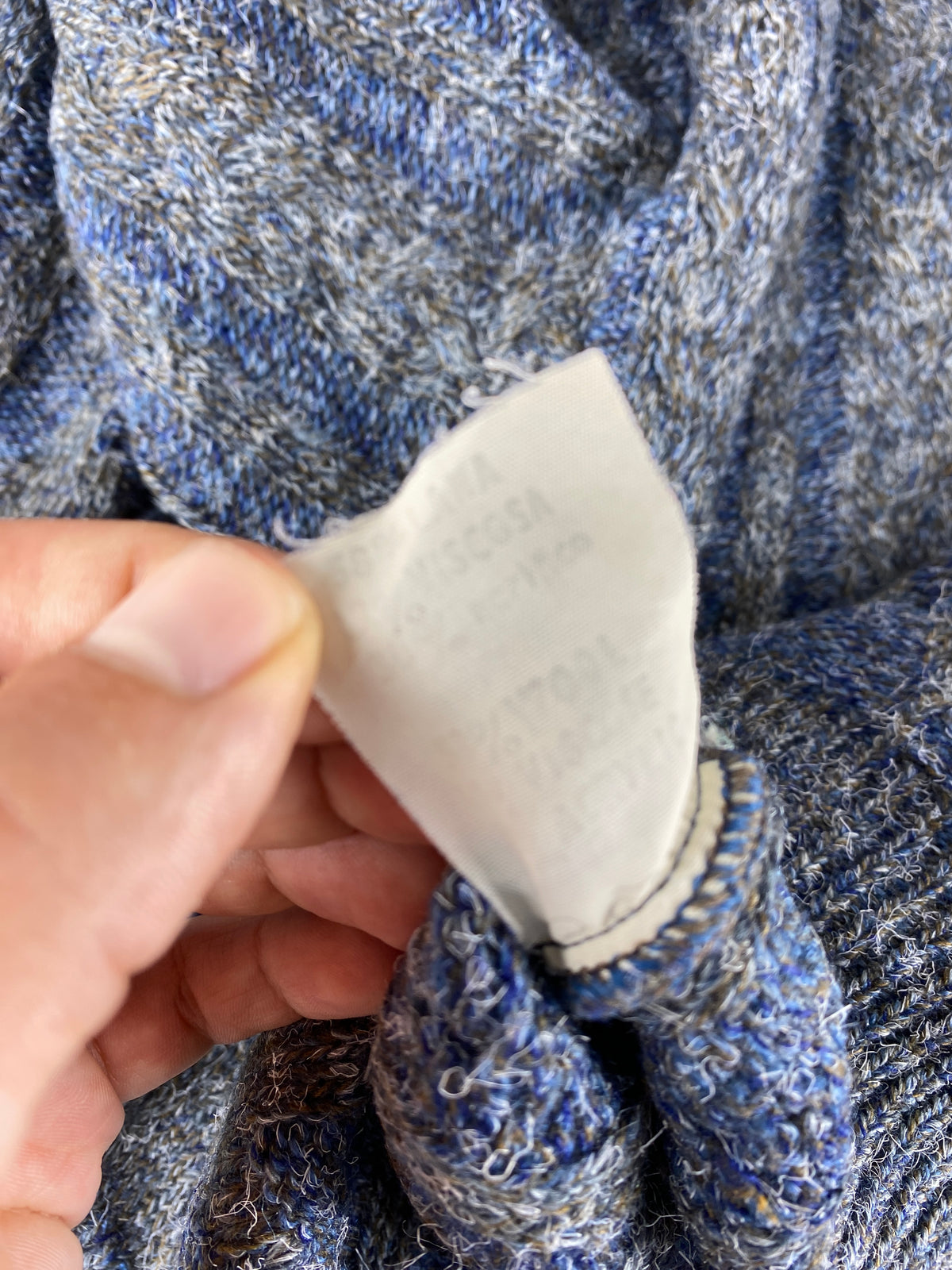 Maglione girocollo in maglia blu e grigio a coste vintage – Uomo Taglia XL