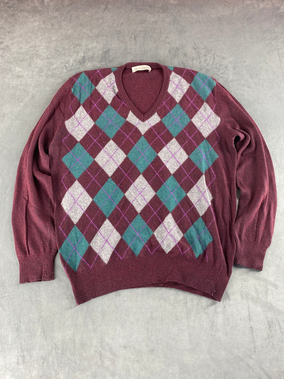 Maglione scollo a V a rombi Renato Balestra vintage – Uomo Taglia XL (IT 54)