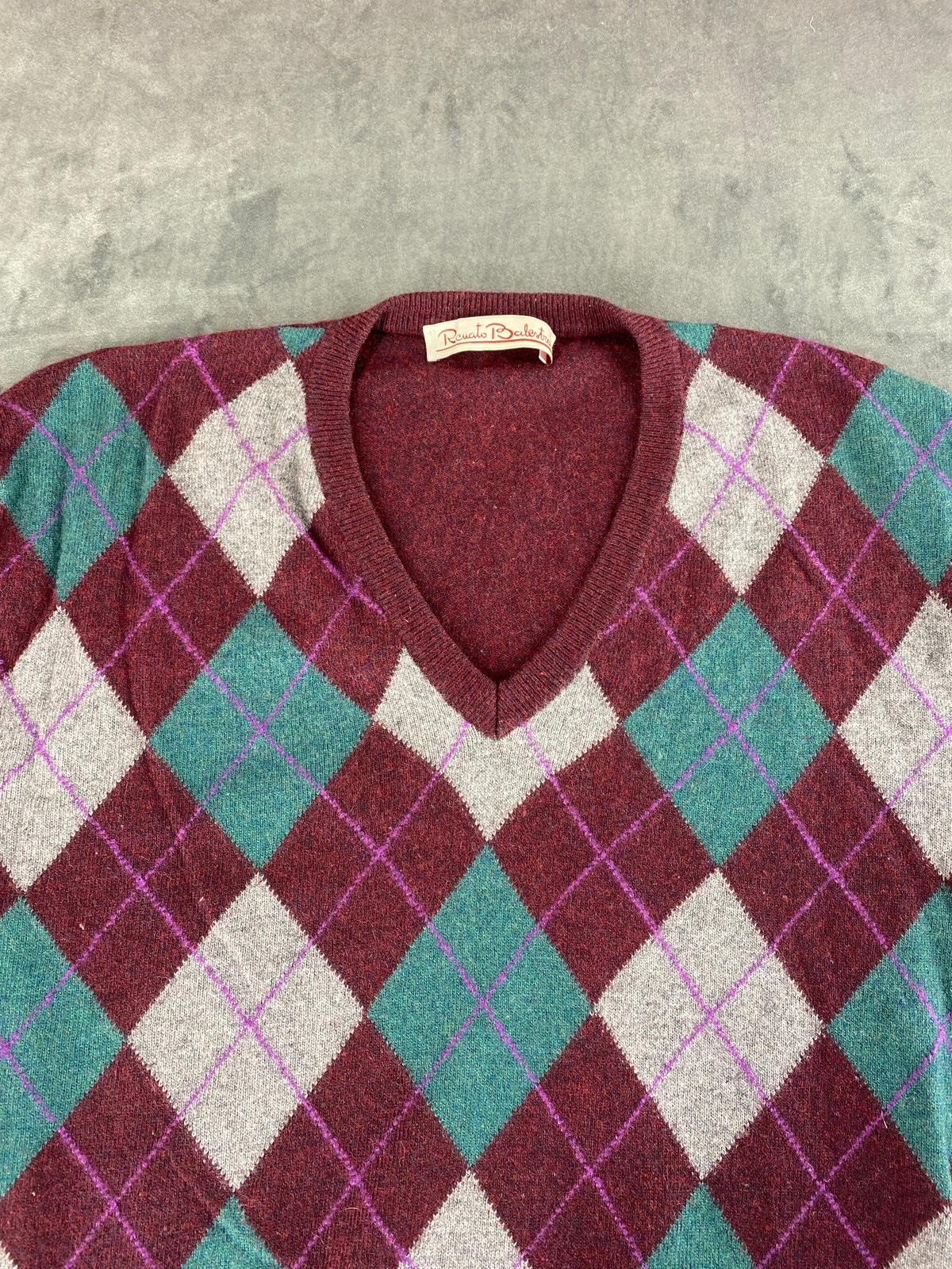 Maglione scollo a V a rombi Renato Balestra vintage – Uomo Taglia XL (IT 54)