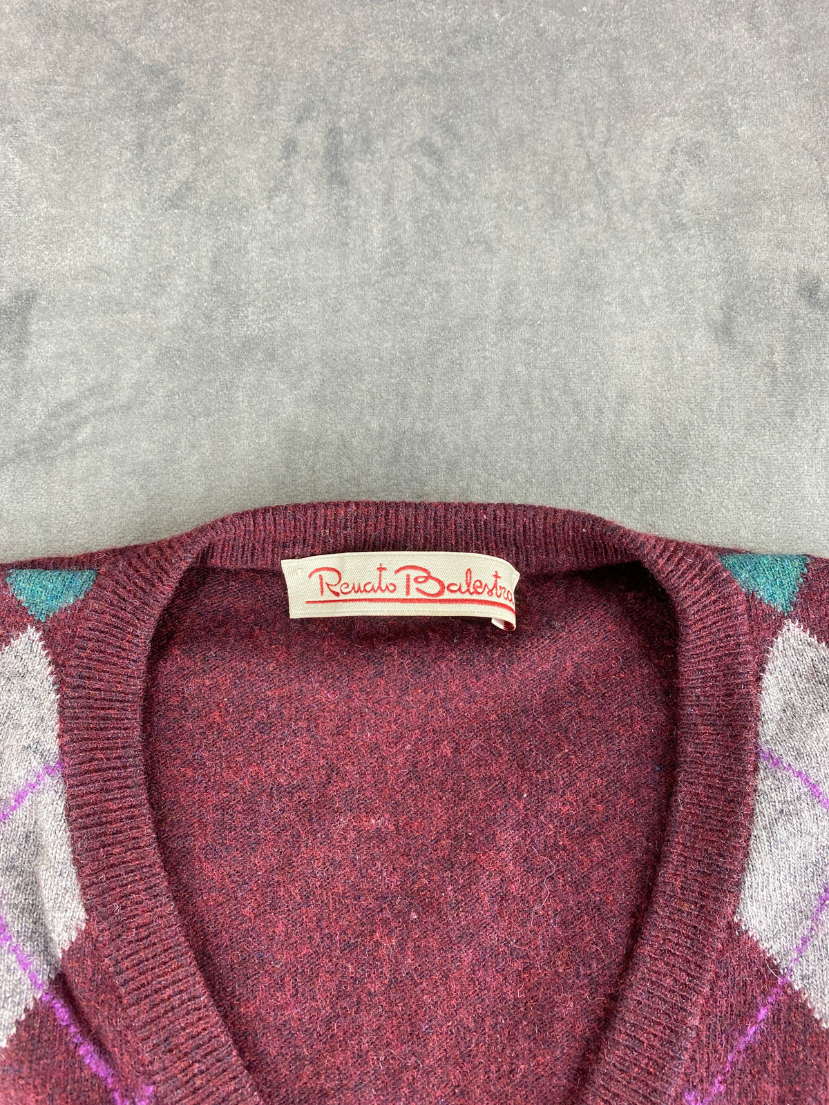 Maglione scollo a V a rombi Renato Balestra vintage – Uomo Taglia XL (IT 54)