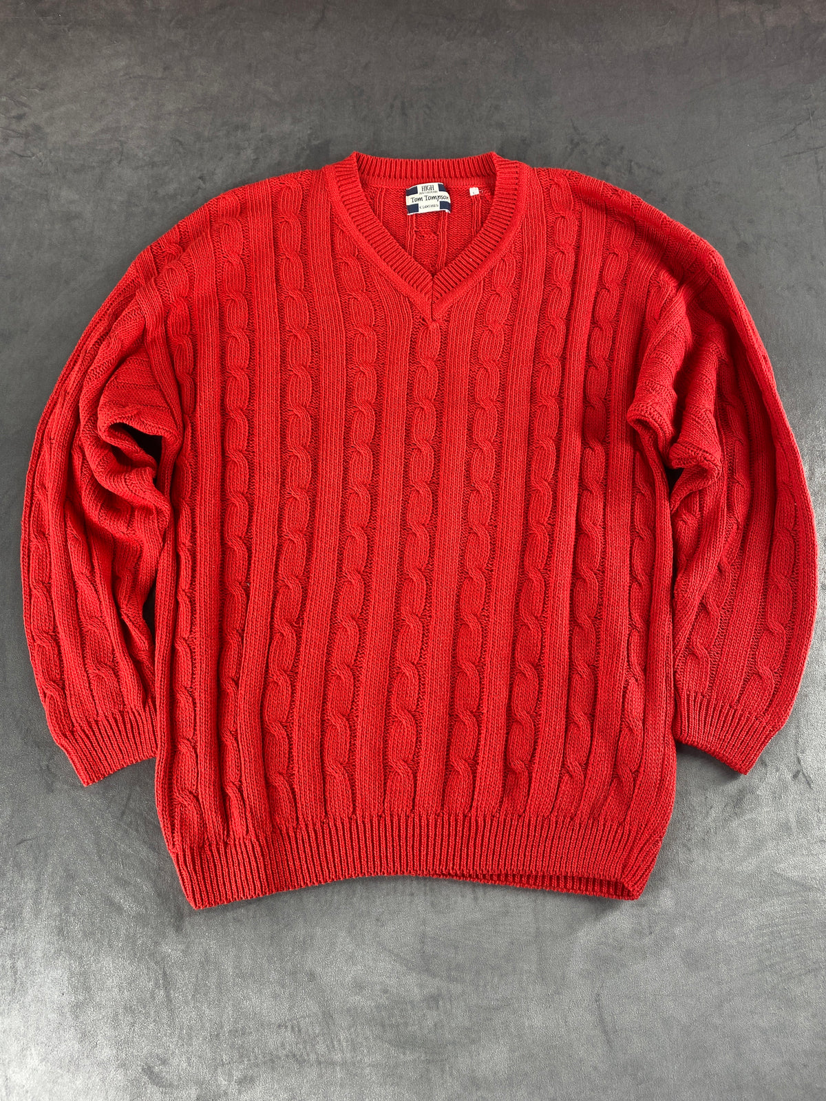 Maglione scollo a V trecce Tom Tomyson rosso vintage – Uomo Taglia XL