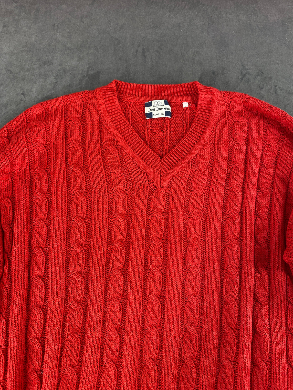 Maglione scollo a V trecce Tom Tomyson rosso vintage – Uomo Taglia XL